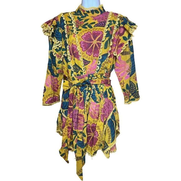 FARM RIO Yellow Flowerdoscopic Mini Dress NWOT T Size Medium - Picture 7 of 11